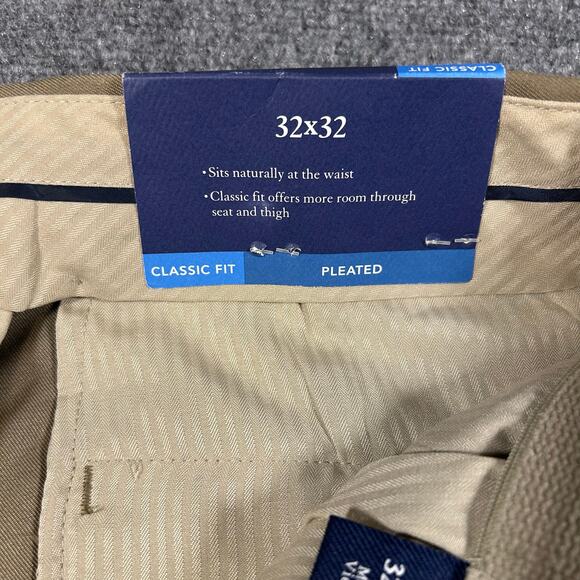 NWT Croft & Barrow Premium No Iron Pleated Khakis Mens 32x32 Tan Sorbtek Pants - Picture 5 of 10